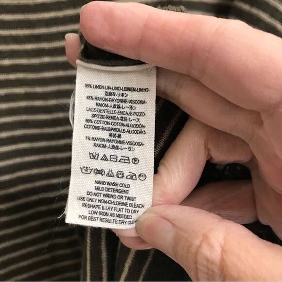 Free People striped olive green distressed grunge linen blend oversize sweater S - Picture 6 of 6